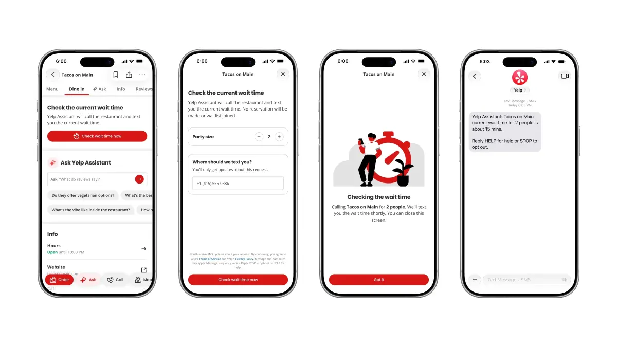 Yelp kan nu namens jou bellen om de wachttijden van een restaurant te controleren